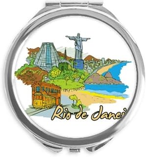 Hand-painted Brazil Rio De Janeiro Hand Compact Mirror Round Portable Pocket Glass