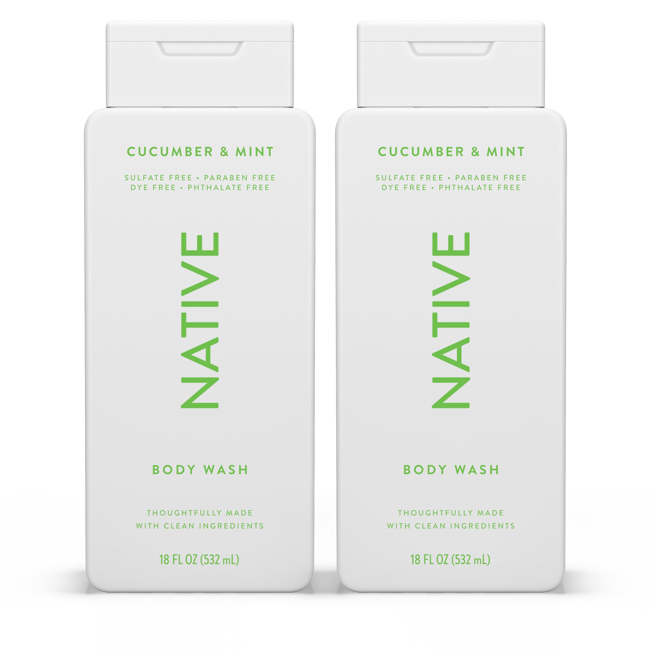 Native Body Wash Contains Naturally Derived Ingredients | For Women & Men, Sulfate, Paraben, & Dye Free Leaving Skin Soft and Hydrated | Cucumber & Mint 18 oz - 2 Pk
