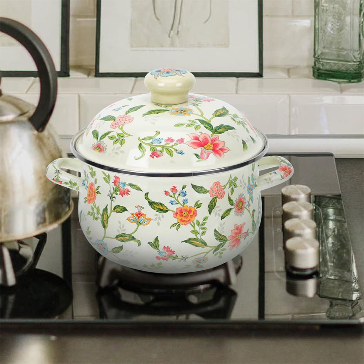 Pentola Smaltata da 3l per Zuppe Manico Leggero e Design Elegante, per Cucinare Zuppe Calde e Bollire Latte in Cucina