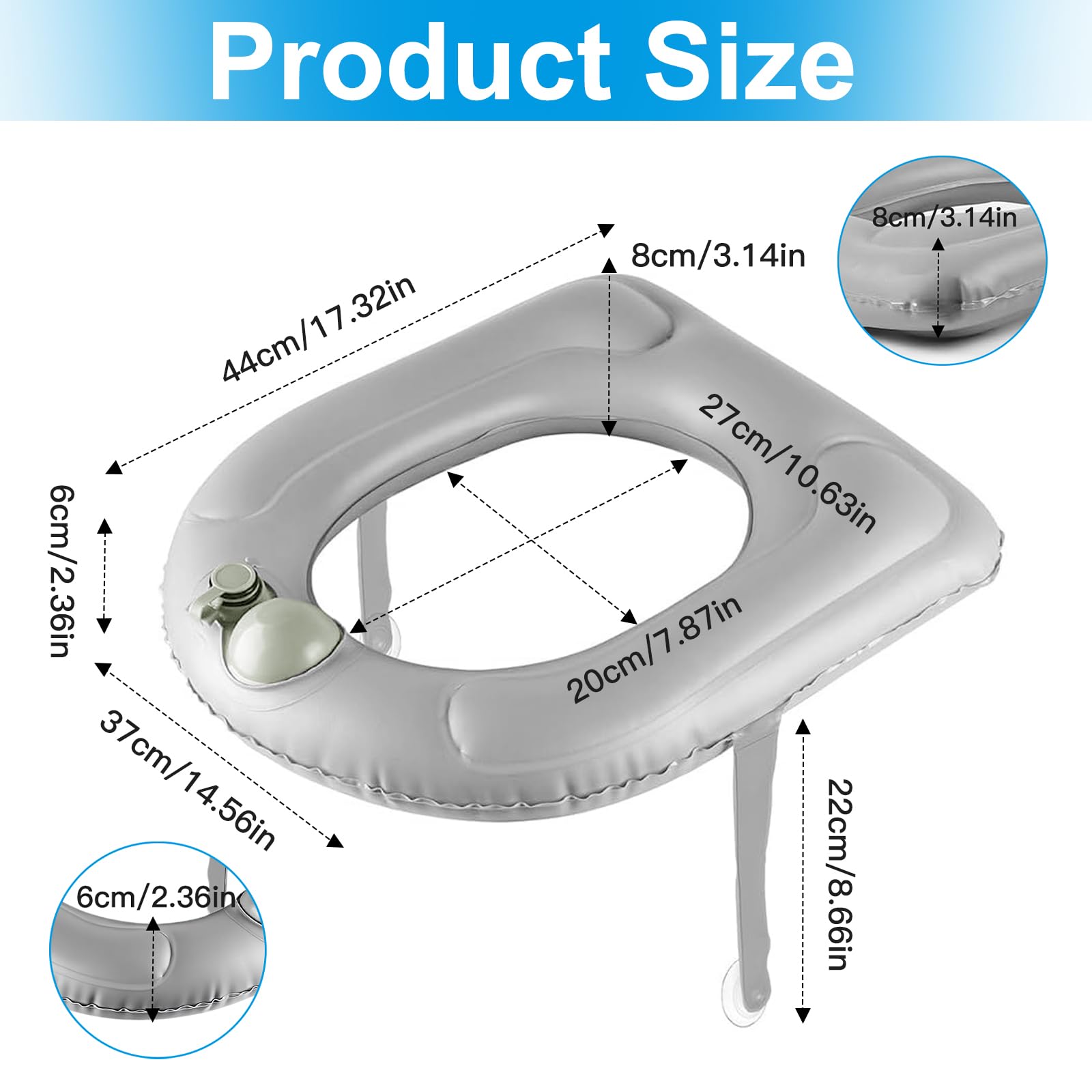 Aufblasbares Toilettensitzkissen mit Saugnapf Toilettensitzbezug, Höhenverstellbarer Toilettensitzerhöhung Sitzring, PVC-Pad Toilettenstützkissen für Erwachsene, Senioren, Behinderte, Schmerzlinderung