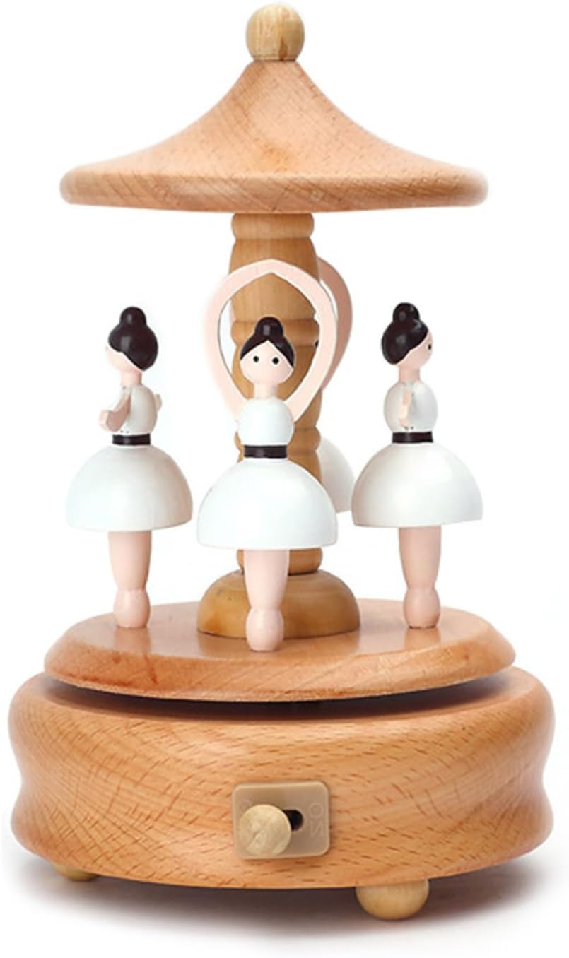 Wooden Music Box, Wind Up Cartoon Musical Boxes, Cute Cradle Interactive Toys with Light Music for Nursery, Portable Children's Toys for Travel, Car