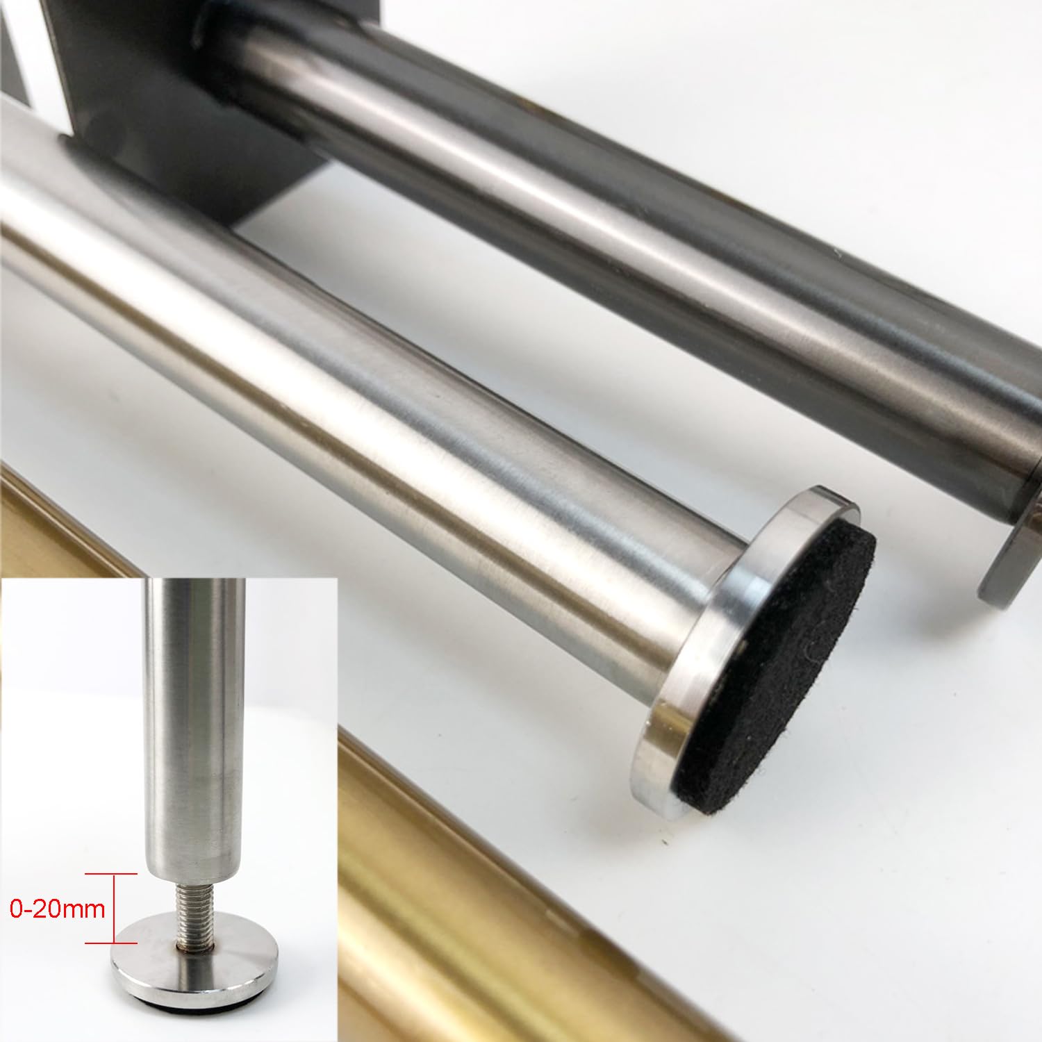 4 Pcs Patas para Muebles Altura Regulables,Pies Ajustables para Mesas Acero Inoxidable,Patas de Soporte para Sofás Armario Silla Escritorio Gabinete,Con Tornillos (40cm,Plata)