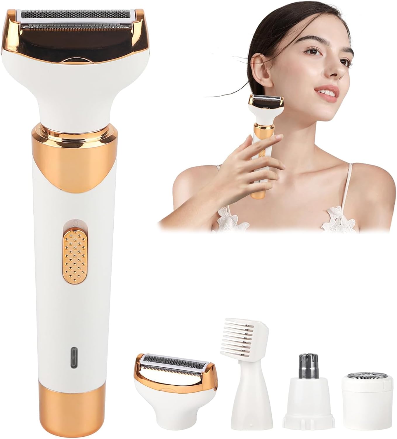 LBOYLOVE® Electric Razor for Women, Ladies Cordless Electric Shaver for Leg Underarm Bikini, 4 in 1 Painless Wet & Dry Waterproof Bikini Trimmer, Rechargeable Lady Shaver Kit with 4 Removable Head