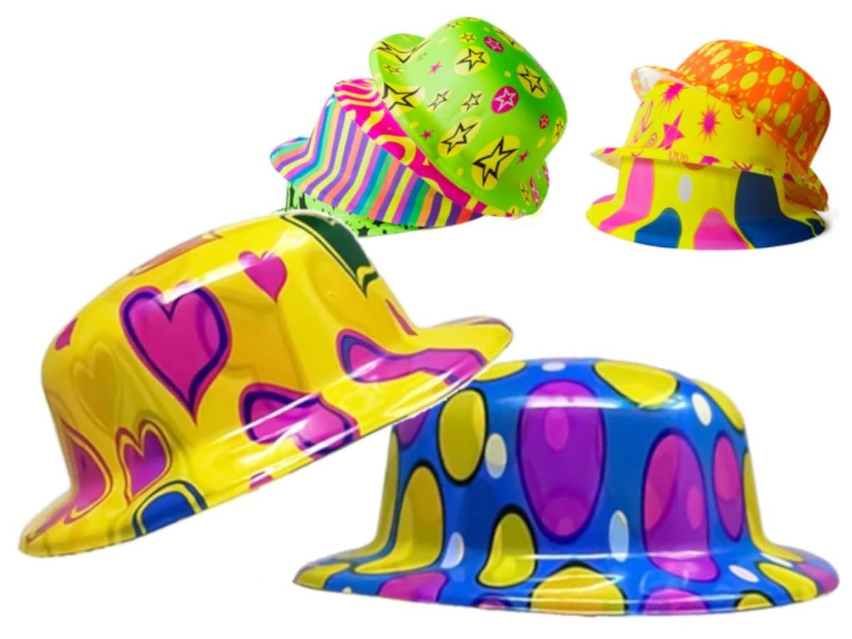 CAPRILO. Lote de 15 Sombreros Decorativos Multicolores con Dibujos Bombín. Artículos de Cotillones. Complementos para Fiestas y Eventos. Decoración para Bodas, Comuniones, Cumpleaños y Nochevieja.