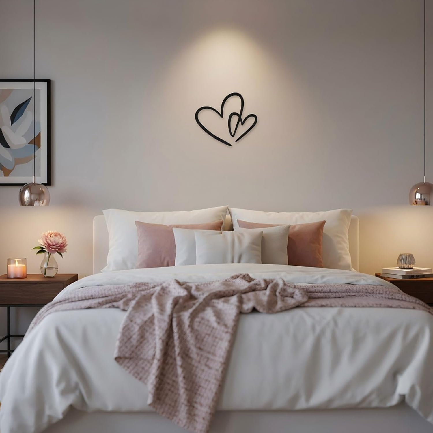AIM & GGKK Modern Black Heart Wall Decor - Sleek Metal Heart Shaped Wall Art Hanging for Living Room, Bedroom, Bathroom, Dining Room - Minimalist Home Decor Accent