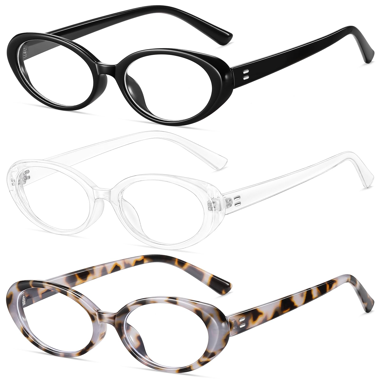 Blue light Glasses for Women Men Fashion 90s Style Oval Retro Clear Lens Blue Light Blocking Glasses for Women Lightweight Small Faces Perfect for Gaming and Computer 3 pack