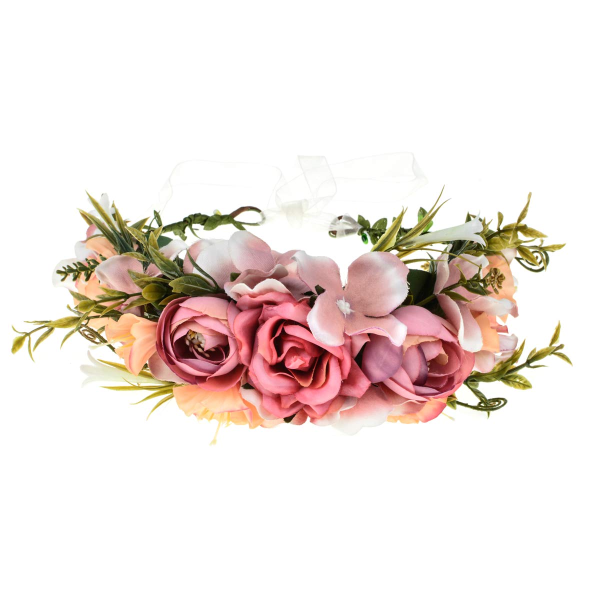 Vividsun Adjustable Flower Crown Floral Headpiece Floral Crown Festivals Photo Props (G/Light Pink)