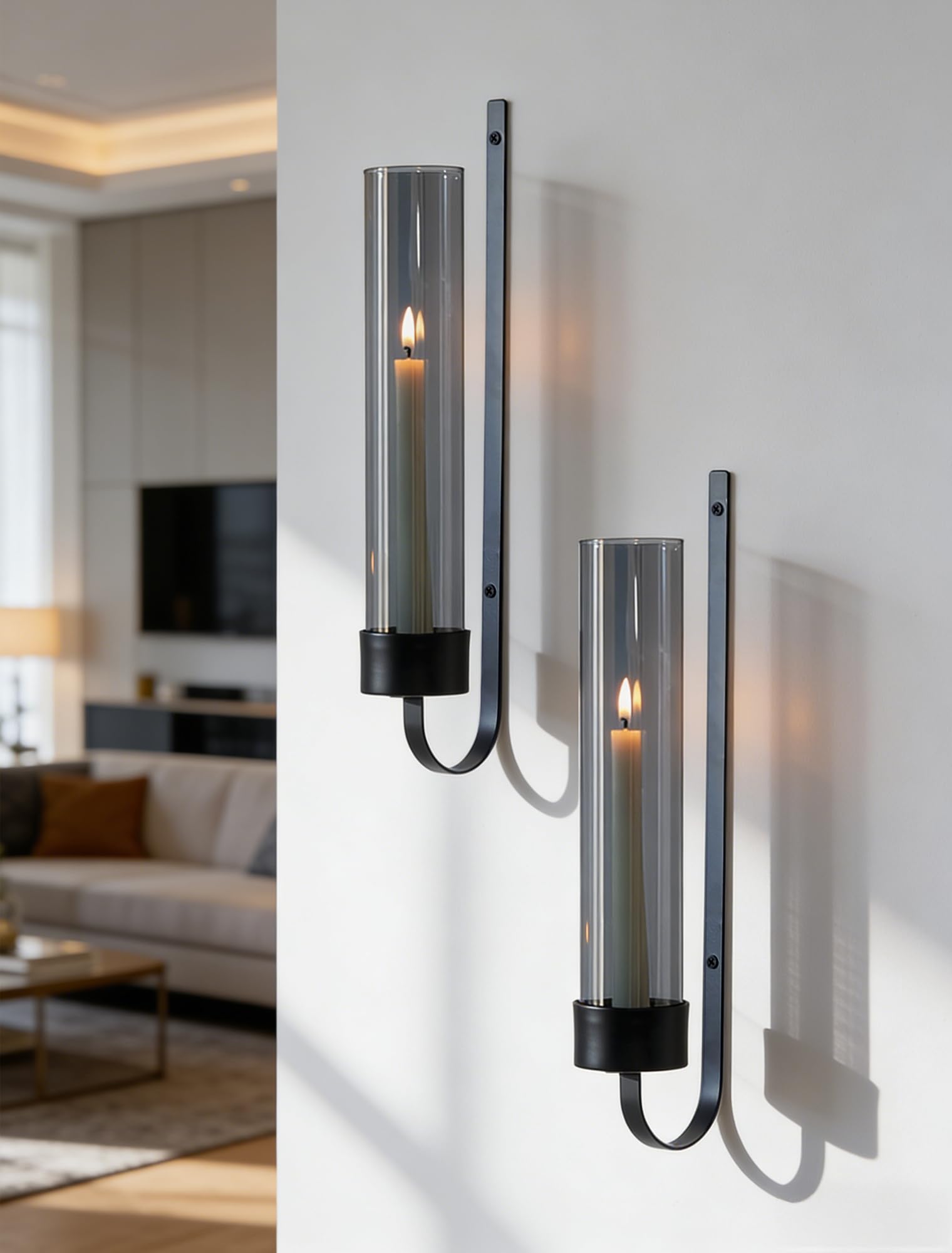 Sziqiqi Wandkerzenhalter Kerzenhalter Wand: Kerzenständer Wand Metall für Stabkerzen Wanddeko Kerzenhalter mit Glas Windlicht für Wohnzimmer Schlafzimmer Esszimmer Outdoor Draussen