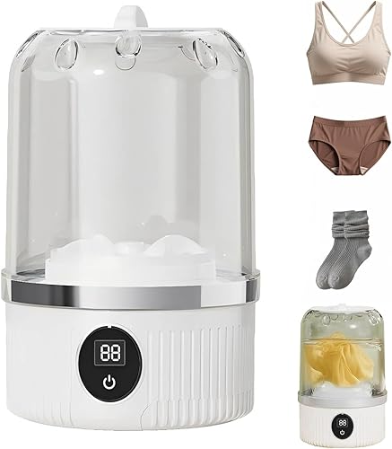 Lavadora de ropa interior, taza de lavandería portátil, taza de lavado turbo portátil, mini lavadora portátil recargable con 3000 mAh, ligera para