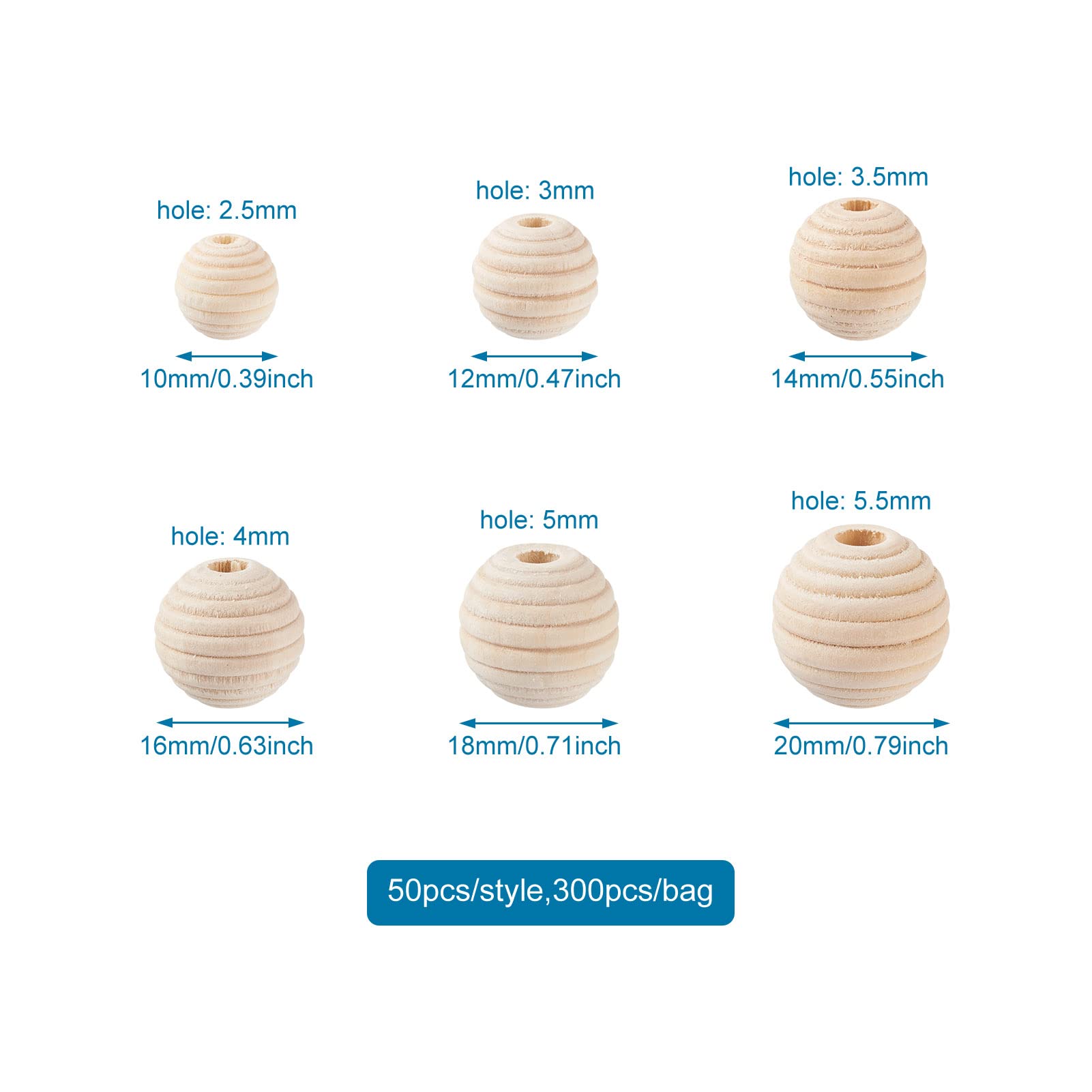 50 perline rotonde in legno naturale, 20 mm, foro grande, non finite, perline distanziali sfuse per macramè, artigianato, gioielli fai da te, decorazione della casa, foro: 9-10 mm, rotonde, 6 misure
