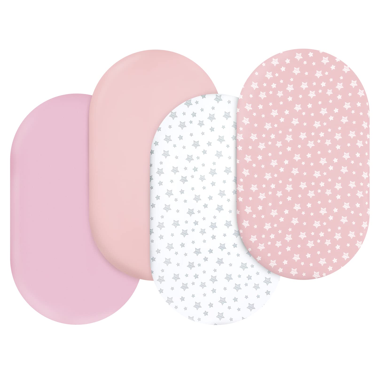 Bassinet Fitted Sheet, 4 Pack Bassinet Sheets (32" X 16") for Baby Girl, Universal Fit for Oval, Hourglass and Rectangular Mattress, Pink