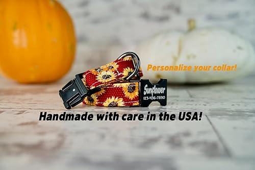 Miniatura 3 de Fall Style Dog Collars w/metal buckle, HAND MADE, Custom Engraved Personalized Collar, 1 inch wide, designer collars, Floral or Pumpkin