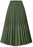 Womens Skirt Leopard Print Midi Long Shirring Pleated Skirts High Waisted A Line Skirts