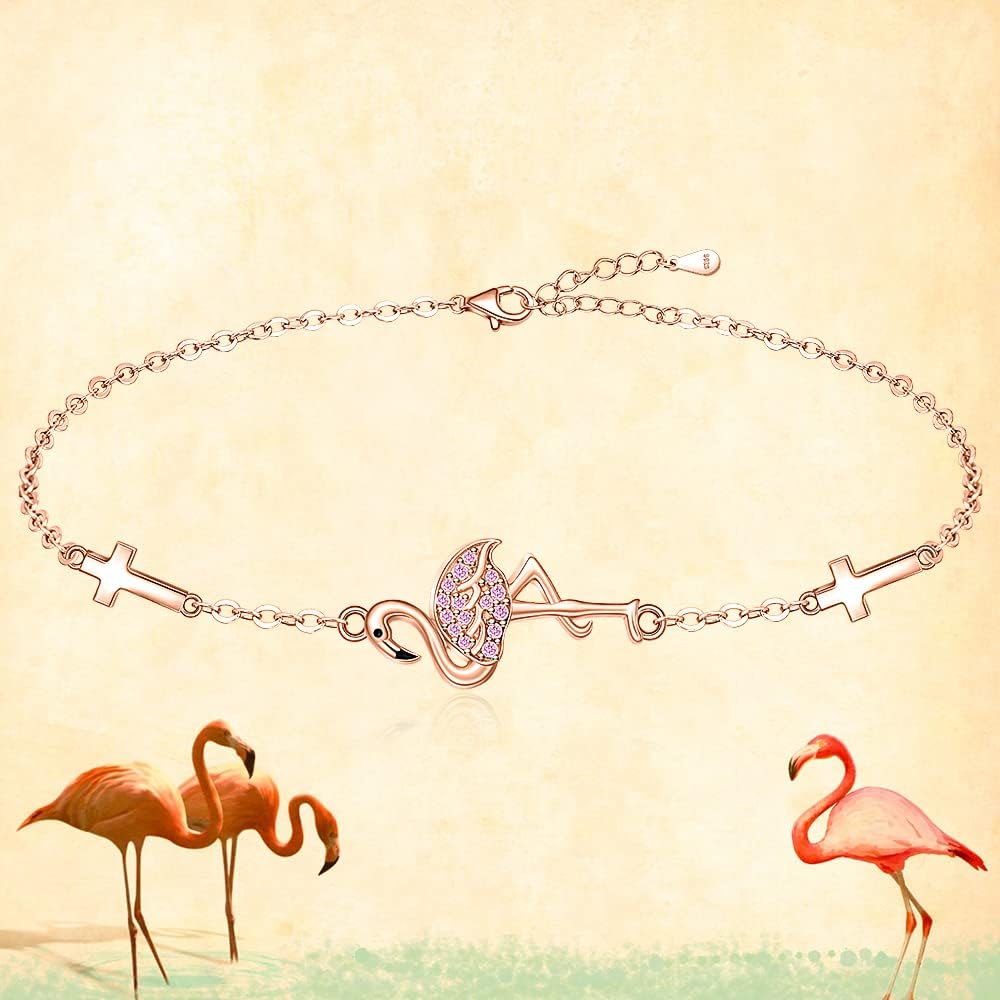 Fenthring Flamingo Bracelet Sterling Silver for Women Cute Animal Cross Pink Bird Flamingo Friendship Bracelets Jewelry Christmas Holiday Summer Gifts - Image 4