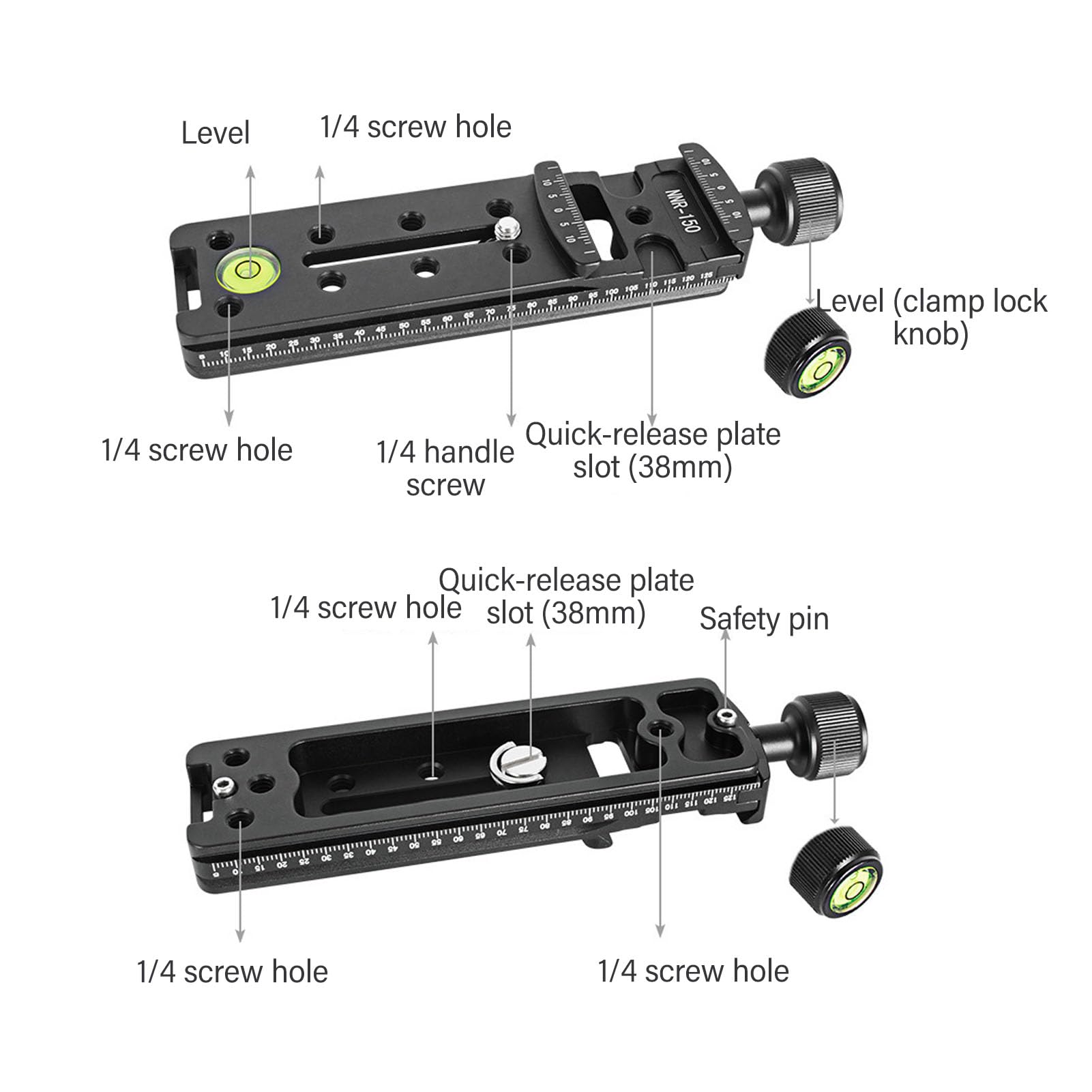 Jectse Glissière Nodale de Rail de Caméra, Pince de Plaque à Dégagement Rapide de 150 Mm avec Trou de Vis de 1/4 Po, Compatible Arca pour la Photographie Macro Panoramique