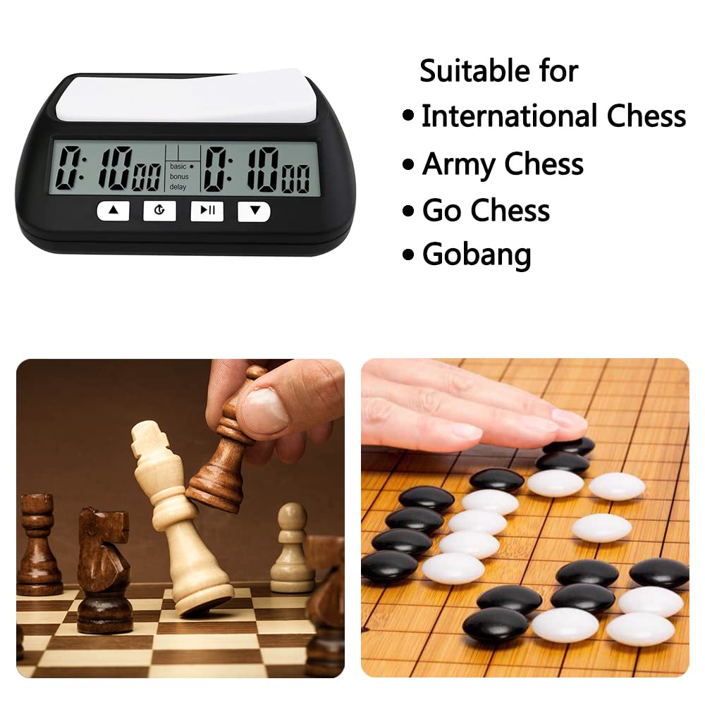 Horloge d'échecs numérique professionnelle pour jeux de société avec alarme (Noir)
