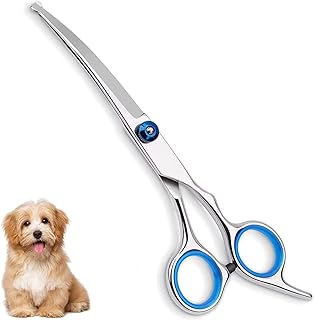 Cat Dog Grooming Scissors Pet Grooming Scissors Set with Safety Round Tip Stainless Steel Dog Cat Grooming Shears Curved Scissors for Dog Cat Hair Care