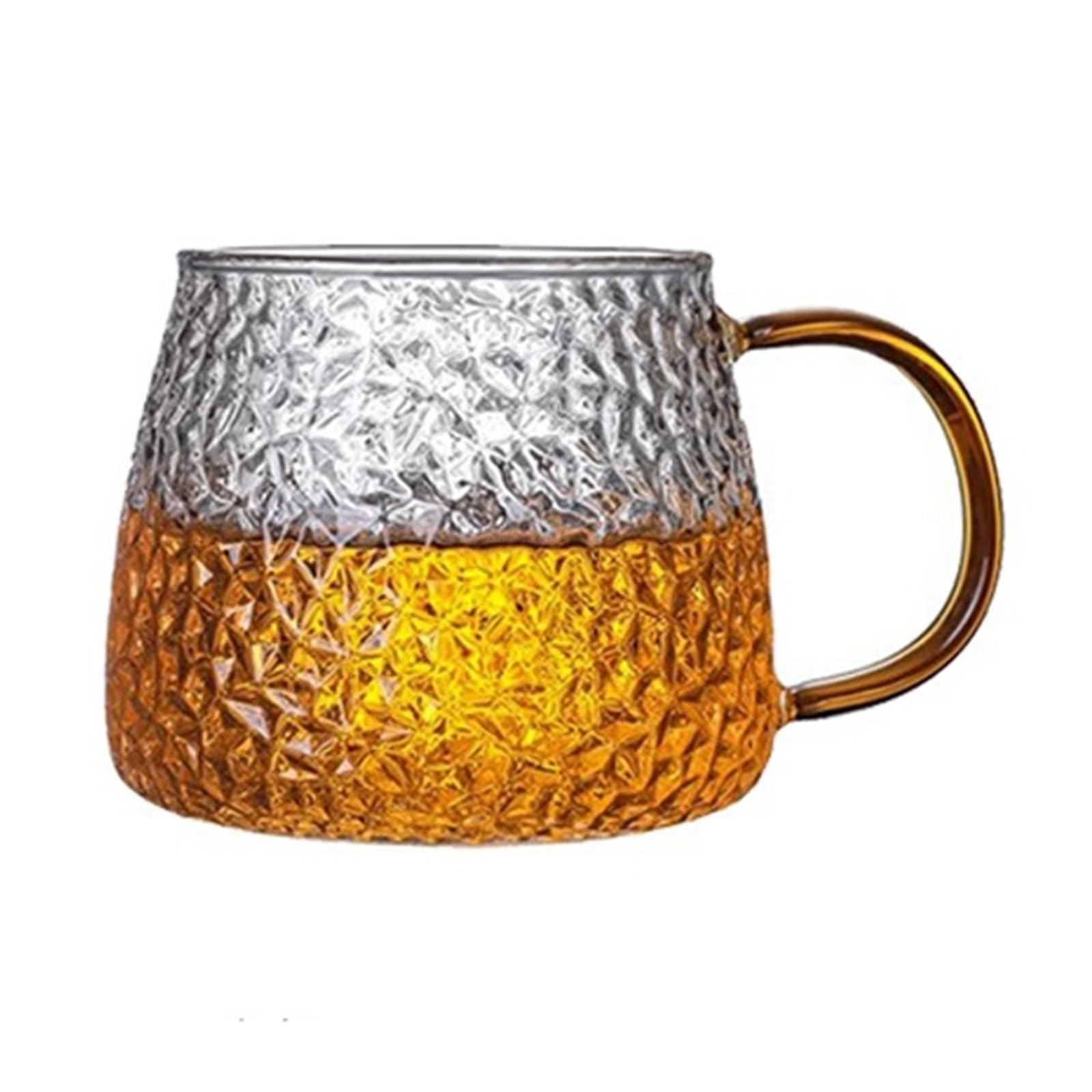 Kaffeetassen aus gehämmertem Glas, 13,5 oz klare strukturierte Glasbecher mit Henkel for Zuhause, Büro und Cafés