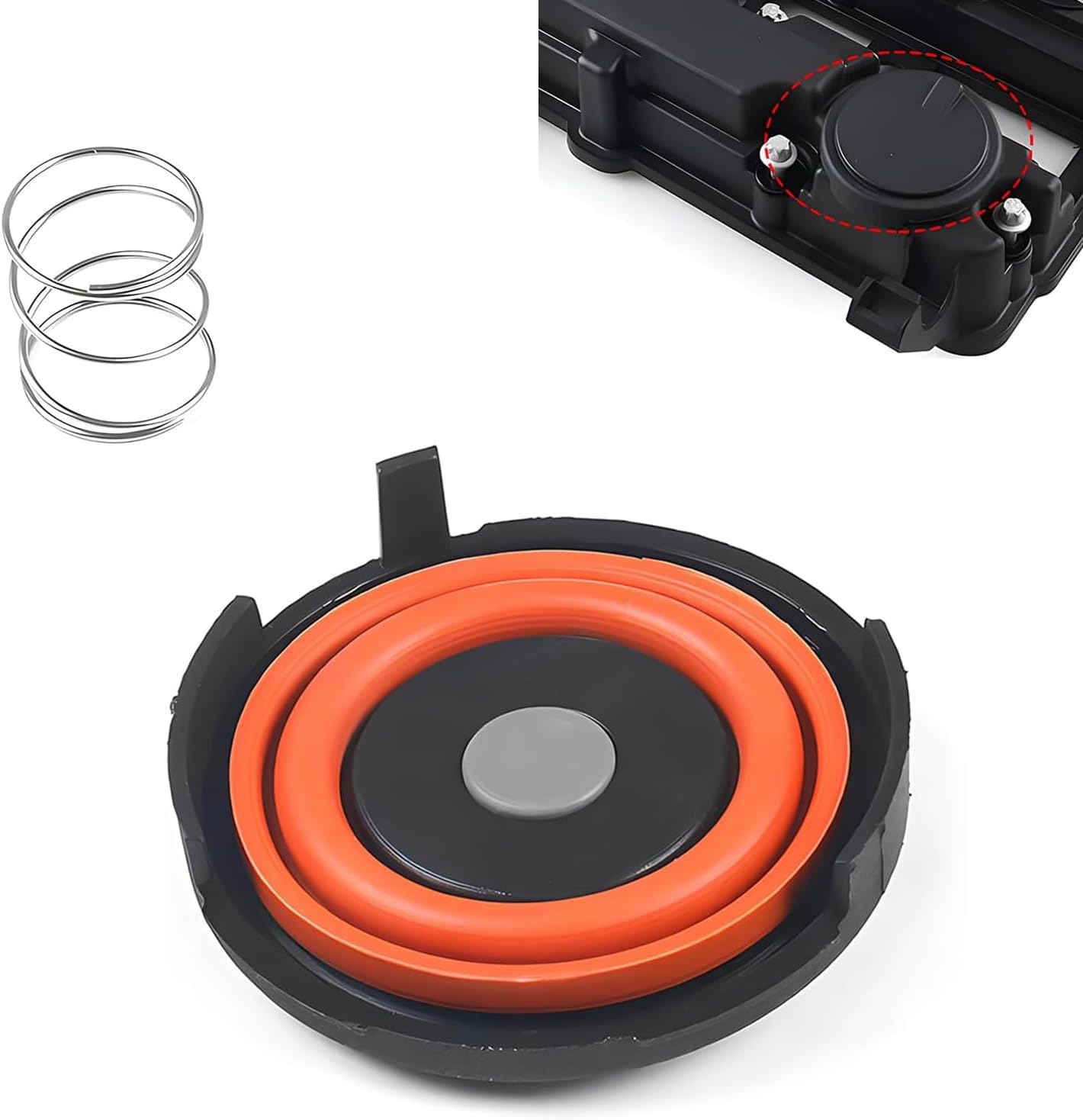 Automotive Engine PCV Valve Cover, PCV Valve Cover Repair Membrane Kit Replace 55573746 25198874, PCV Box Oil Separator Diaphragm with Spring, Compatible with Chevrolet Cruze (Black)