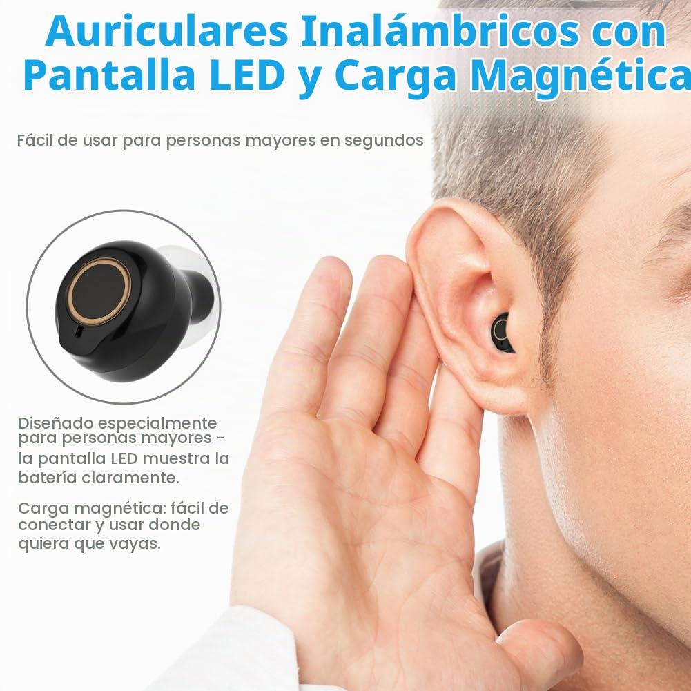 Aolso Dispositivo Recargable, Estación de Carga USB, Caja de Almacenamiento, Ajuste Ergonómico, Auriculares Inalámbricos, Negro -1par