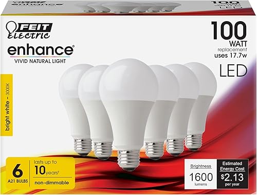 Miniatura 2 de Feit Electric, Bombillas LED, bombillas LED equivalentes a 100 W, no regulables, blanco brillante de 3000 K, 1600 lúmenes, vida útil de 10 años,