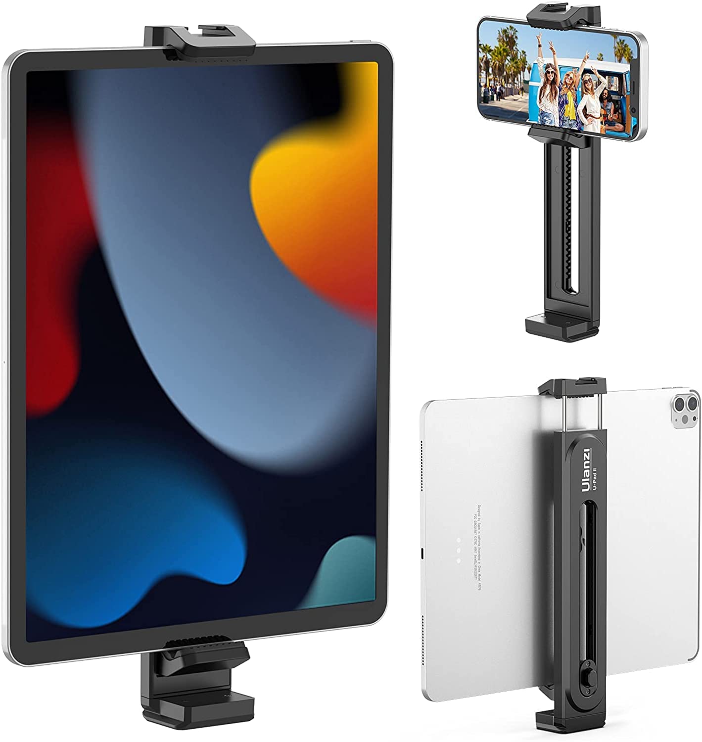 Ulanz i U-Pad II Plastic Tablet Clip Compatible with iPad Pro Mini Air 12.9" Tablet Smartphone Tripod Mount Holder Adapter with Cold Shoe & Arca Quick Release Plate 1/4'' Screw Mount Innovative Design