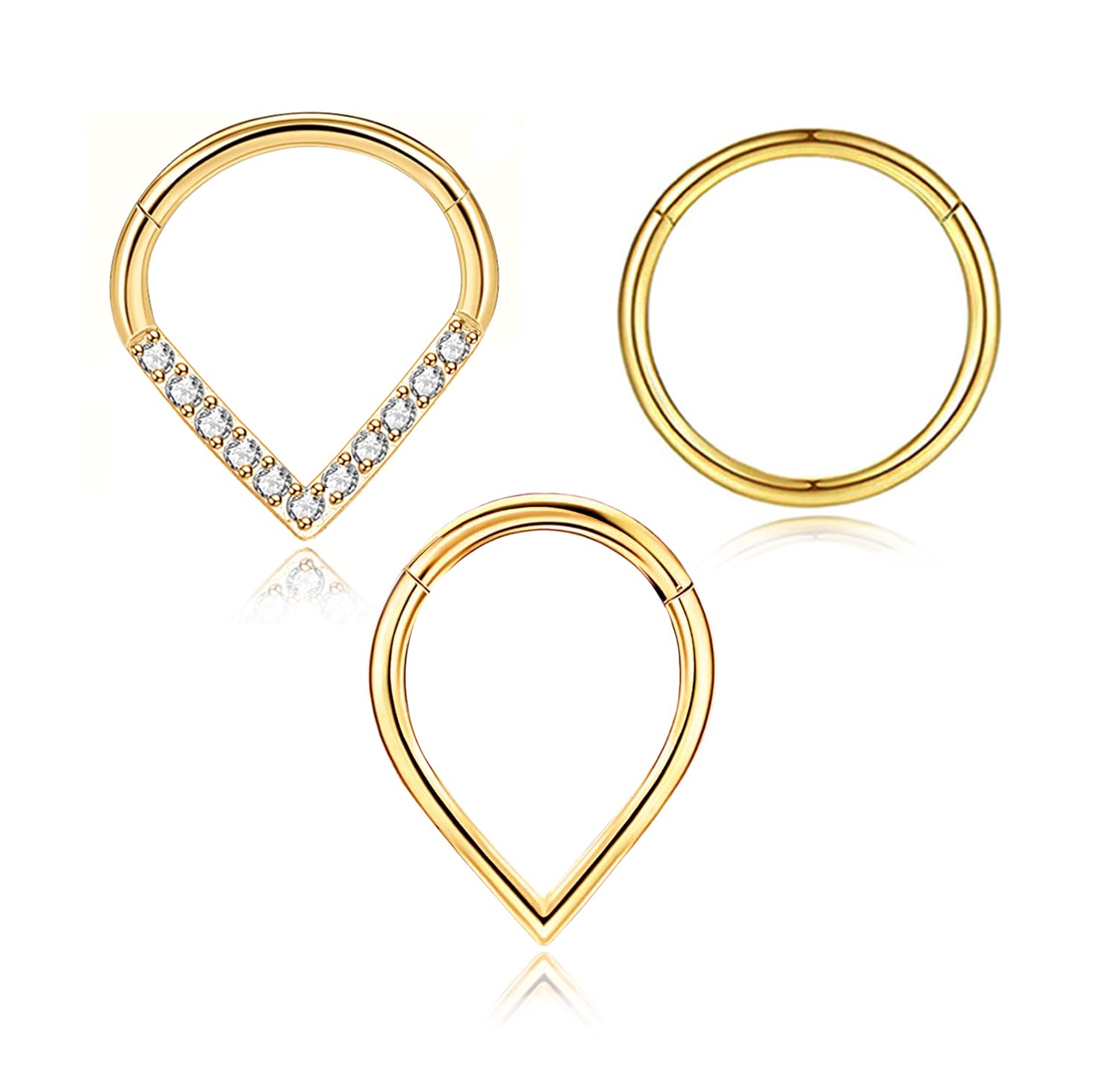 16G Septum Jewelry Teardrop Septum ring Gold Silver 316L Surgical Steel Daith Conch Rook Tragus Cartilage Earring Hypoallergenic Body Piercing Jewelry for Women Men 8mm 10mm