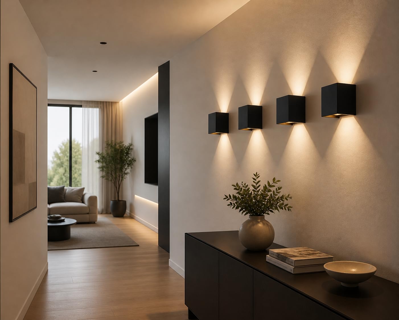 Set 4 Pezzi Applique da Parete Esterno e Interno 12W LED, Lampada da Parete Moderna IP65 Impermeabile, Angolo del Fascio Regolabile Su e Giù, Luce 3000K Bianco Caldo, Applique per Giardino Corridoio