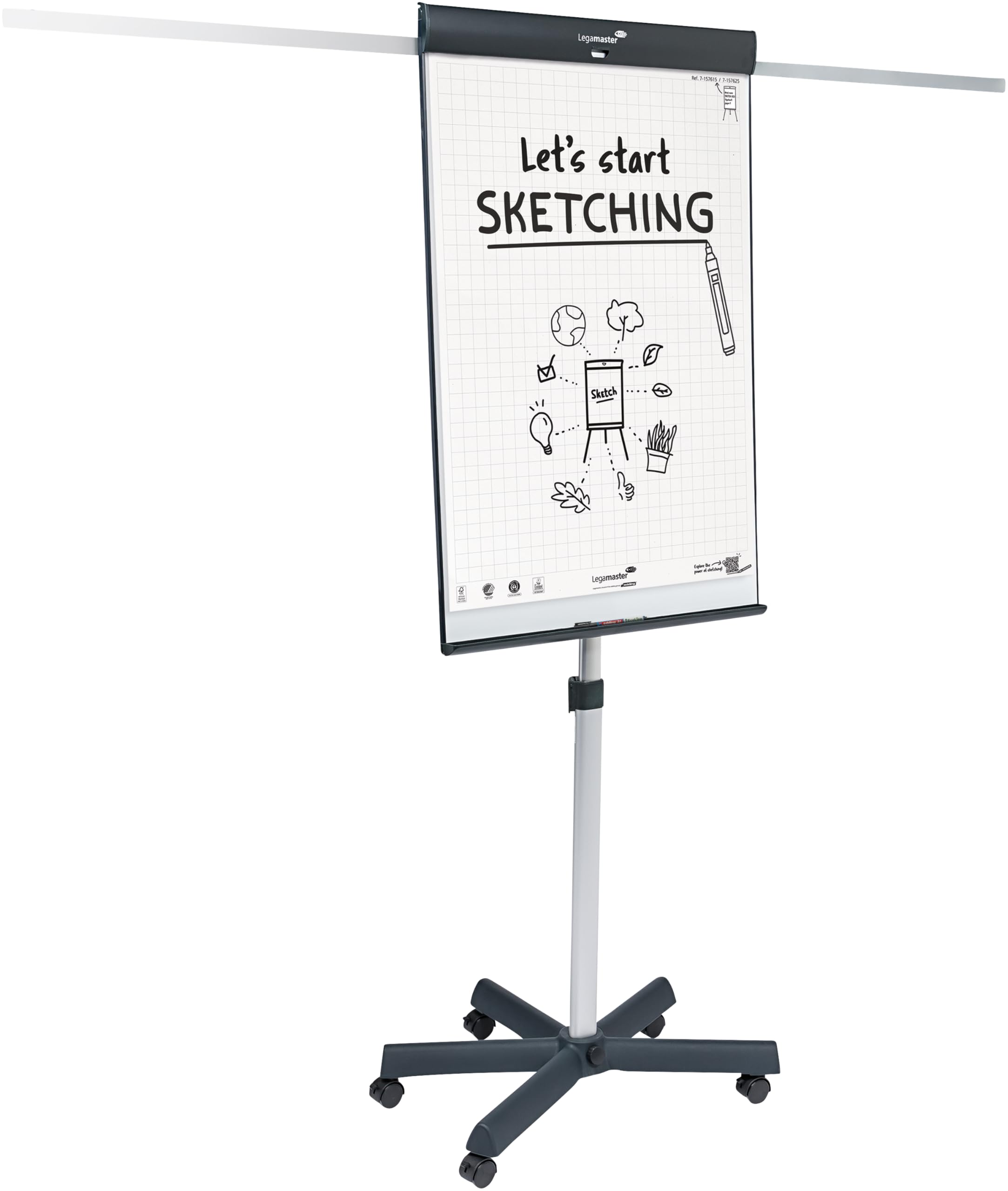 Legamaster SKETCH PRO mobiler Flipchart, magnetisch, höhenverstellbar, mit Sternfuß und Seitenarmen