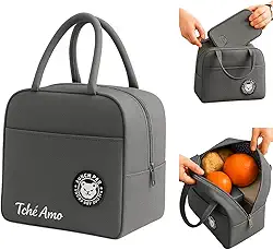 Bolsa Térmica Marmita Lancheira Escolar Fitness Academia Passeios Conserva Quente e Frio Compacta e Elegante (Cinza)