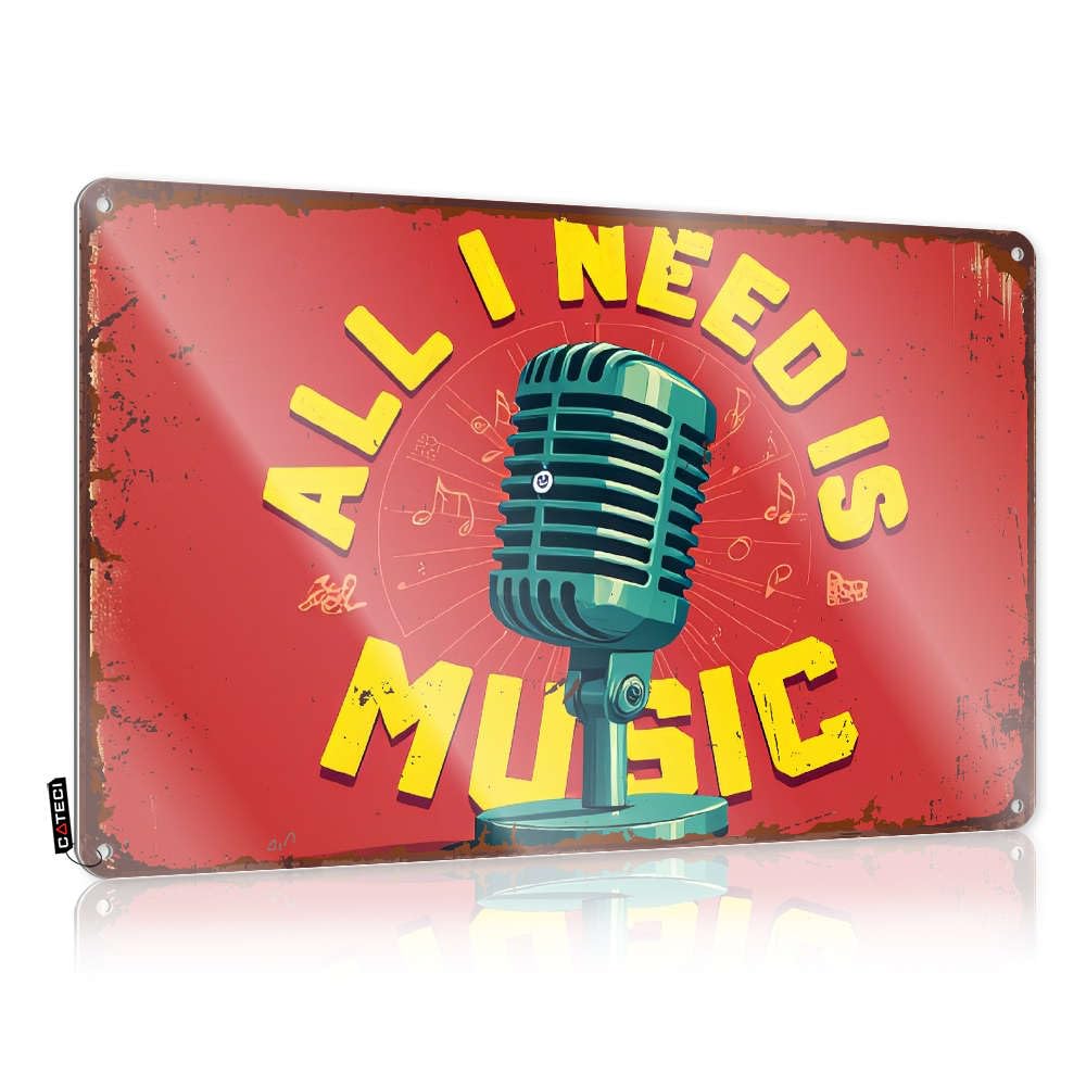 Sujd Colour Funny Vintage Signs Lovely Clock Home Decor - All I Need Is Music Gift For Boyfriend Rustic Style Artwork For Bedroom(20X30cm)