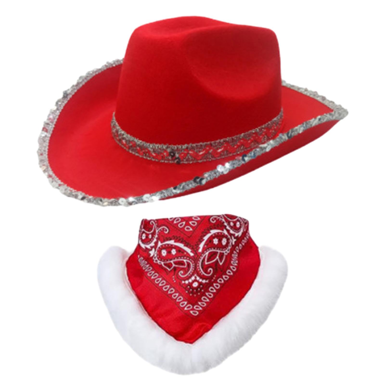 myaddiction Christmas Cowboy Hat Cosplay Men Women Wide Brim Cap Party with Bandana Style B Red-picture-44