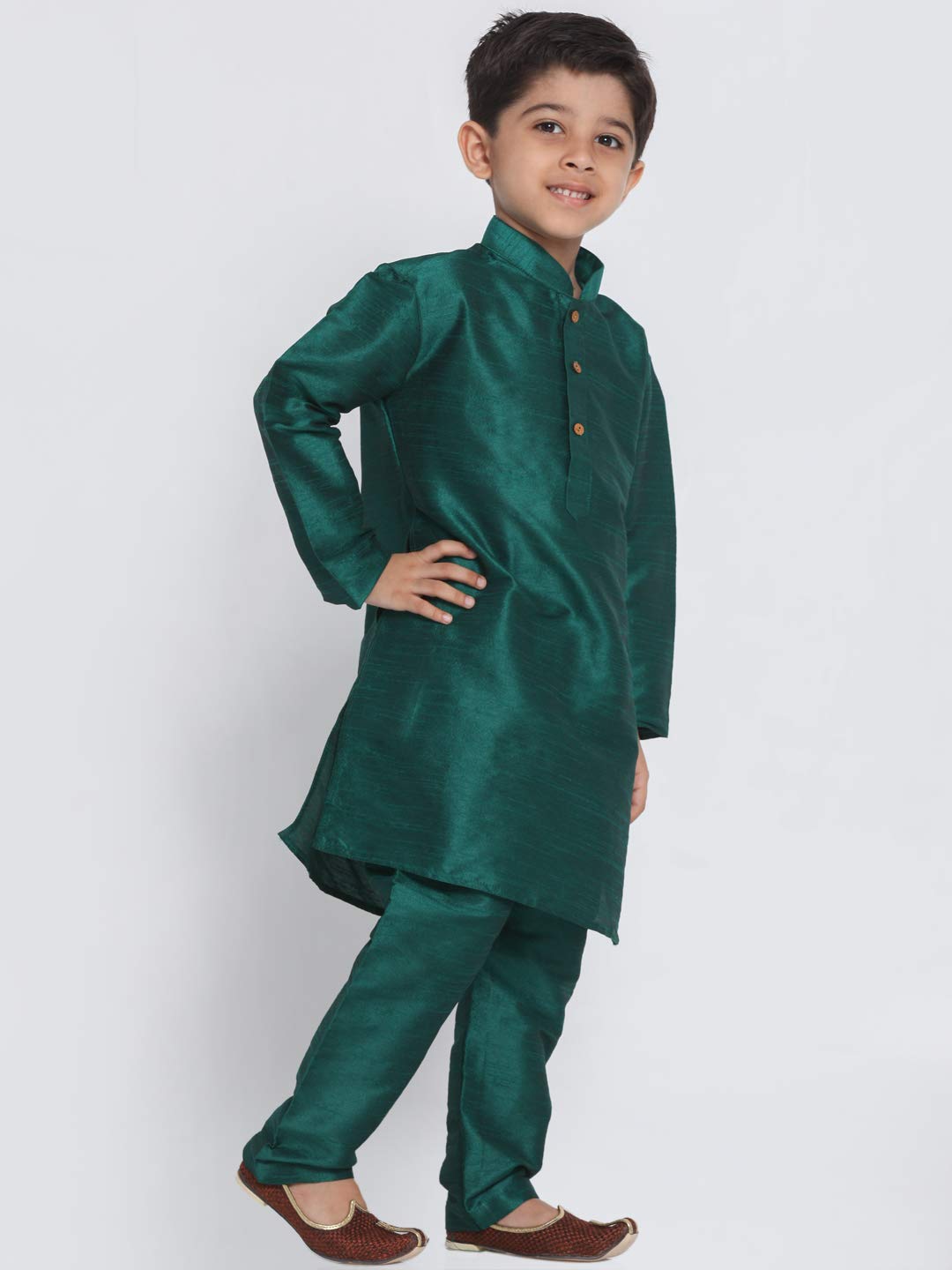 Jbn Creation Boys' Bottle Green Silk Blend Kurta And Pyjama Set_Vasbkgn001Npgn_22
