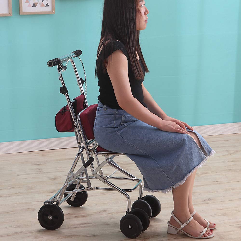 Składany Chodzik Typu Rollator Chodziki Typu Rollator - Składany 4-Kołowy Chodzik Z Siedziskiem I Torbą - Pomoc W Poruszaniu Się Dla Dorosłych, Seniorów, Osób Starszych I Niepełnosprawnych Zakupy