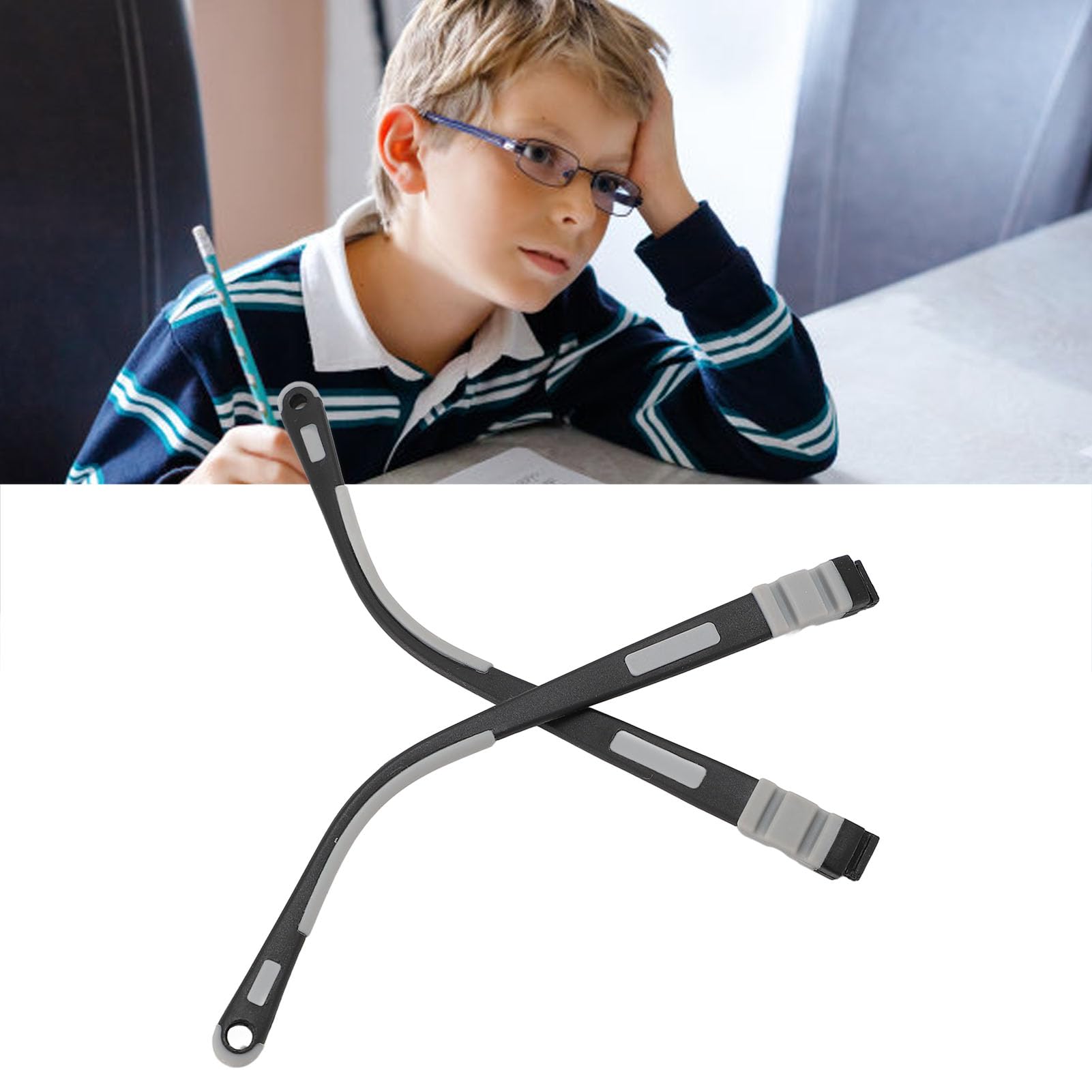 Patas de Gafas para Niños, Repuesto de Brazos de Gafas Antideslizantes de Silicona Suave, con Agujeros para Niños, Negro y Gris