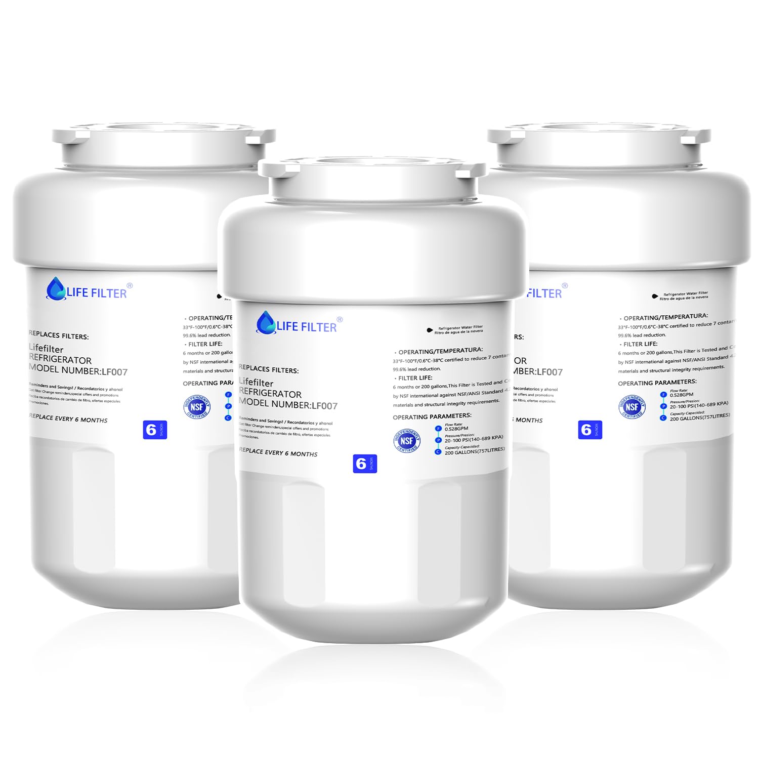 Lifefilter Replacement for MWF Refrigerator Water Filters, MWFP, HDX FMG-1, MWFA, GWF, GSE25GSHECSS, WFC1201, RWF1060, 197D6321P006, 9991, PC75009, 3 Filters