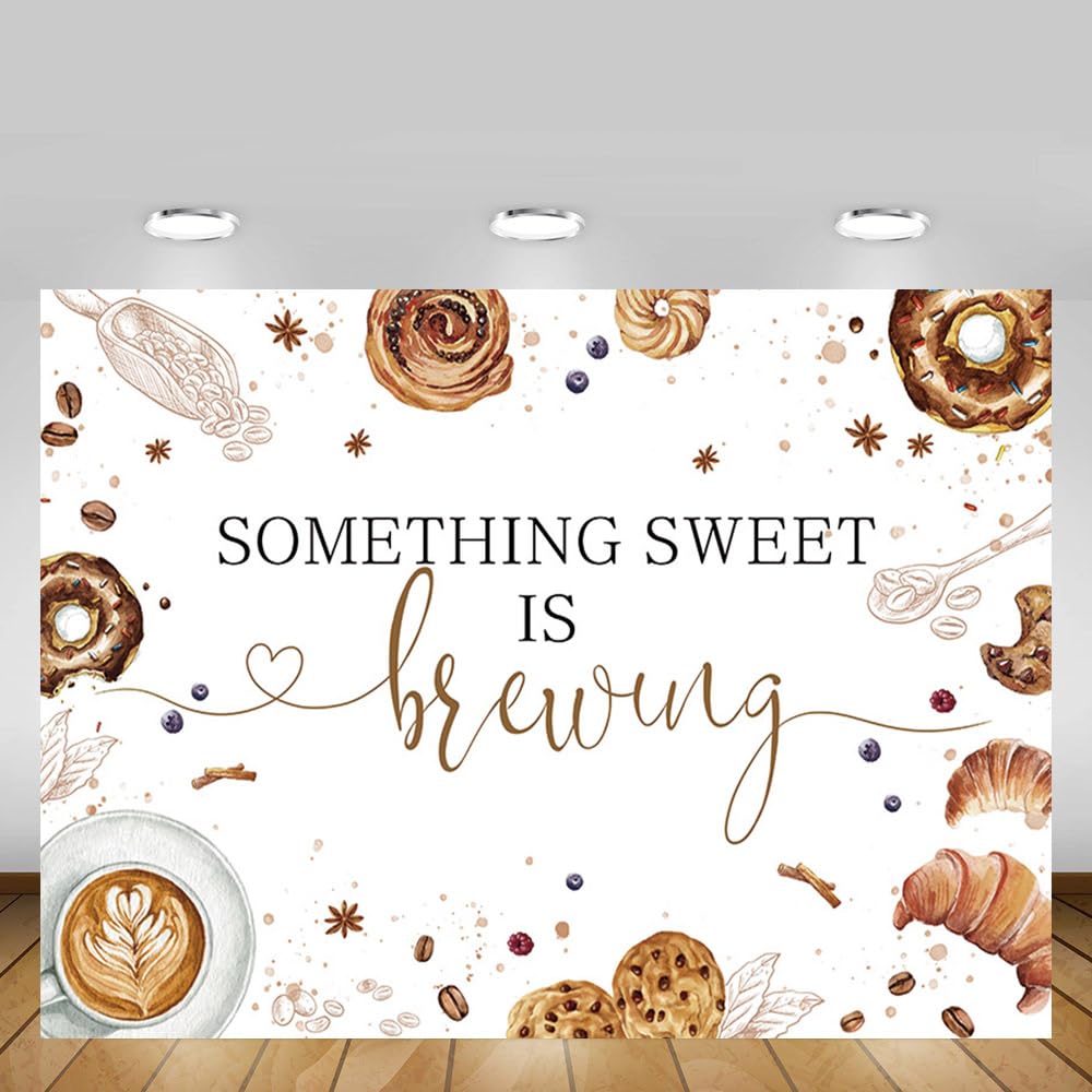 MEHOFOND Coffee Themed Baby Shower Backdrop Something Sweet is Brewing Baby Shower Decorations Coffee Donut Party Photography Background Photo Booth