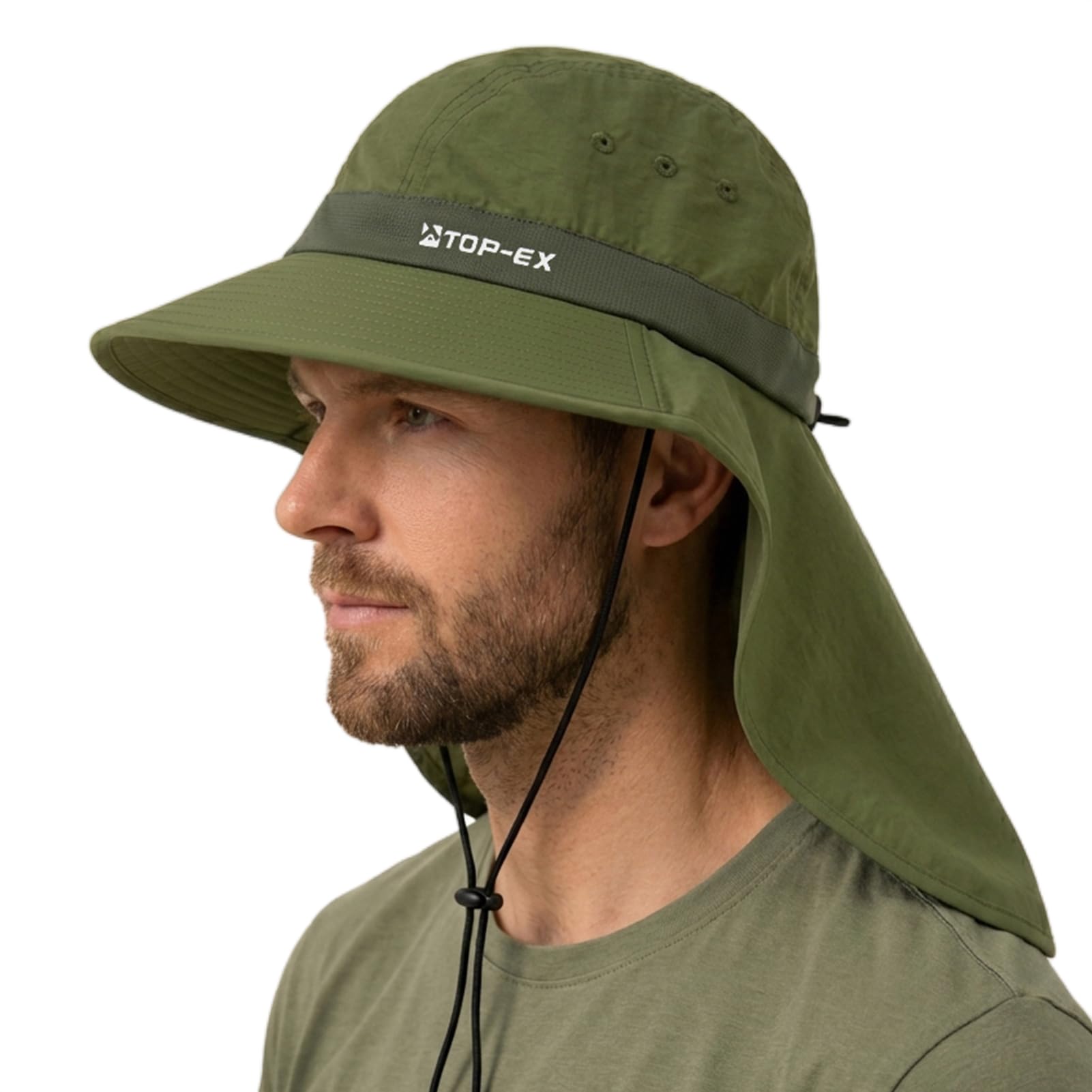 TOP-EX Cappello da sole da uomo con protezione per il collo, protezione UV 50+, cappello da trekking con tecnologia di raffreddamento, tesa larga e pieghevole, cappello da pescatore Safari per