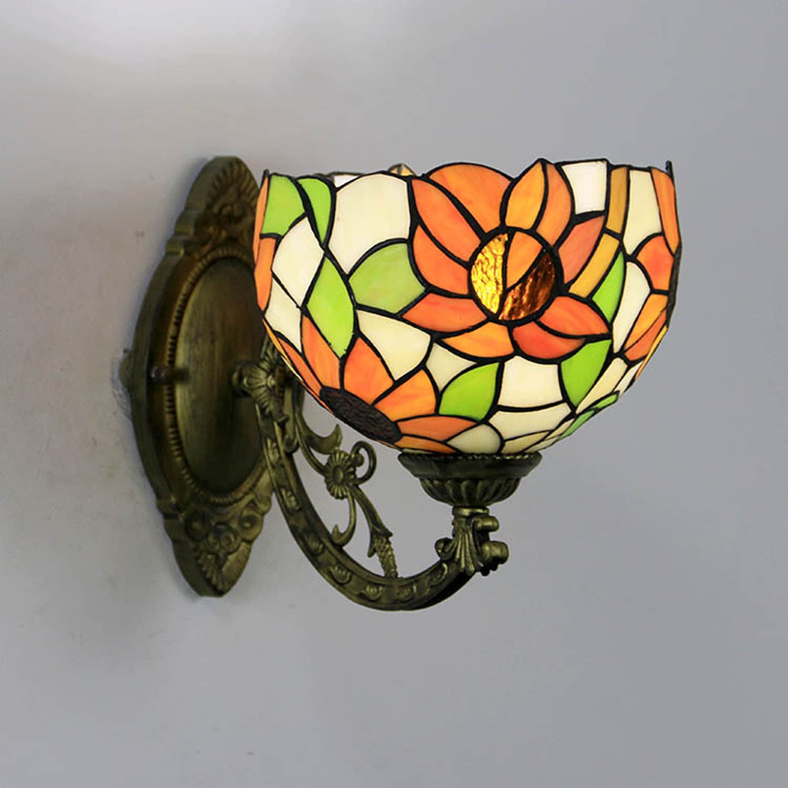 Lampa ścienna Tiffany 7,8 cala, luksusowa lampa ścienna z kolorowym szkłem słonecznikowym, oprawka E26/E27, podstawowa lampa ścienna do sypialni i korytarza.