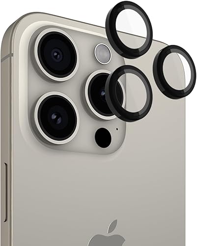 Pelican - Protector de lente de cámara para iPhone 15 ProiPhone 15 Pro Max con anillos de aluminio, vidrio templado 9H, duradero, antiarañazos,