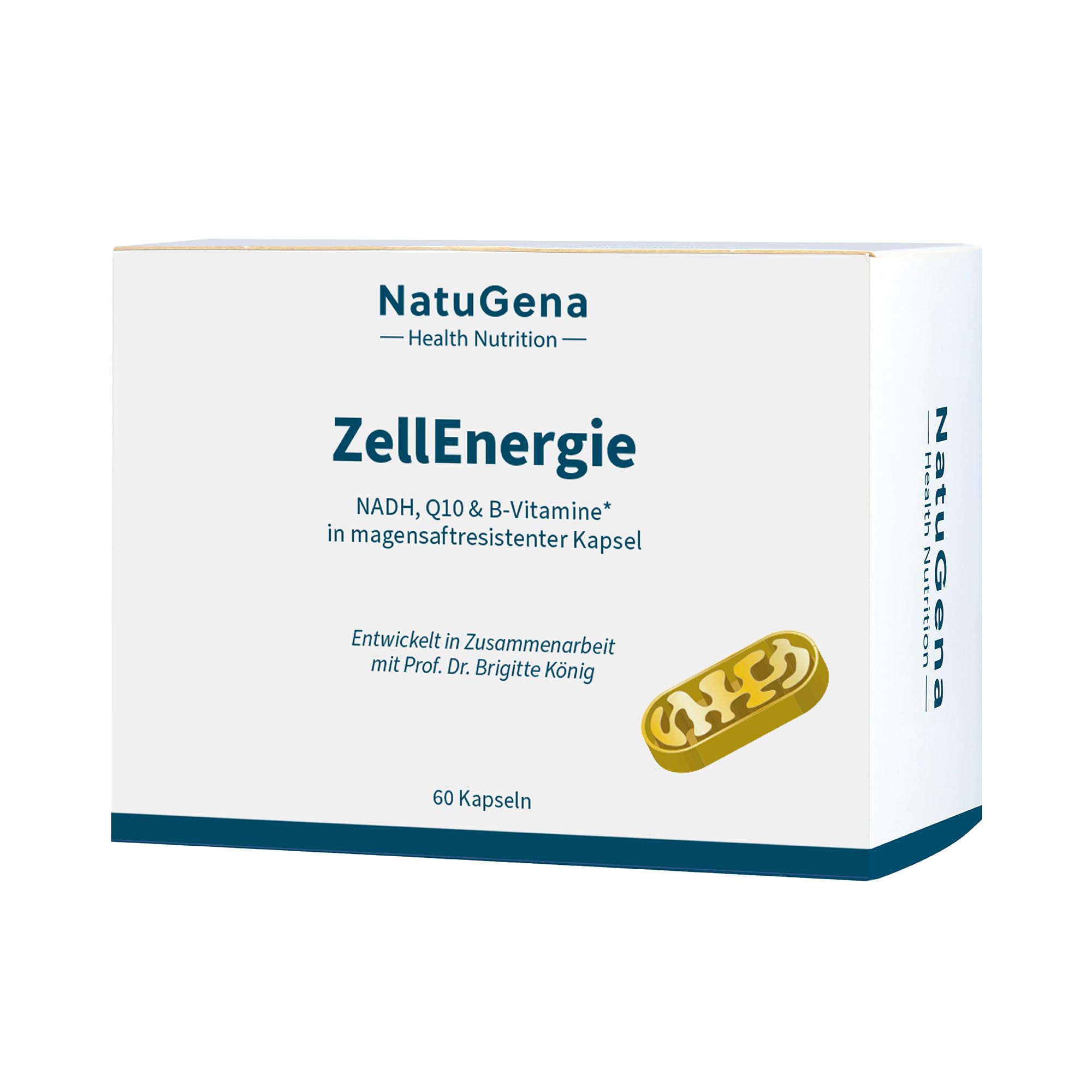 NatuGena ZellEnergie + NADH & Coenzym Q10, bioaktive Vitamine tragen zu einem normalen Energiestoffwechsel bei, 60 Kapseln (1 Monats Packung)