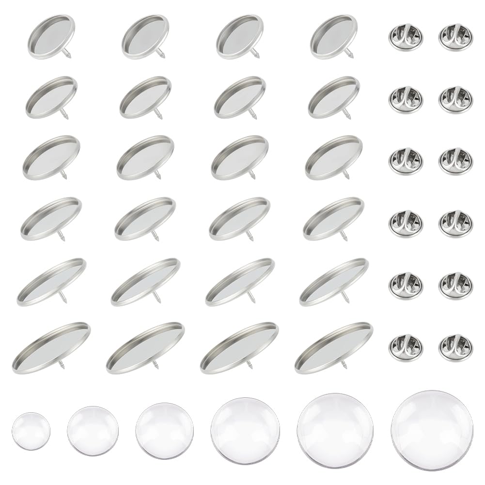Unicraftale 30 Set 20mm Spilla Rotonda Piatta Spilla Con Cabochon Di Vetro Spilla In Acciaio Inossidabile Vassoi Con Castone Kit Per La Produzione Di Spille Fai Da Te Per Risultati Di Creazione Di Gio