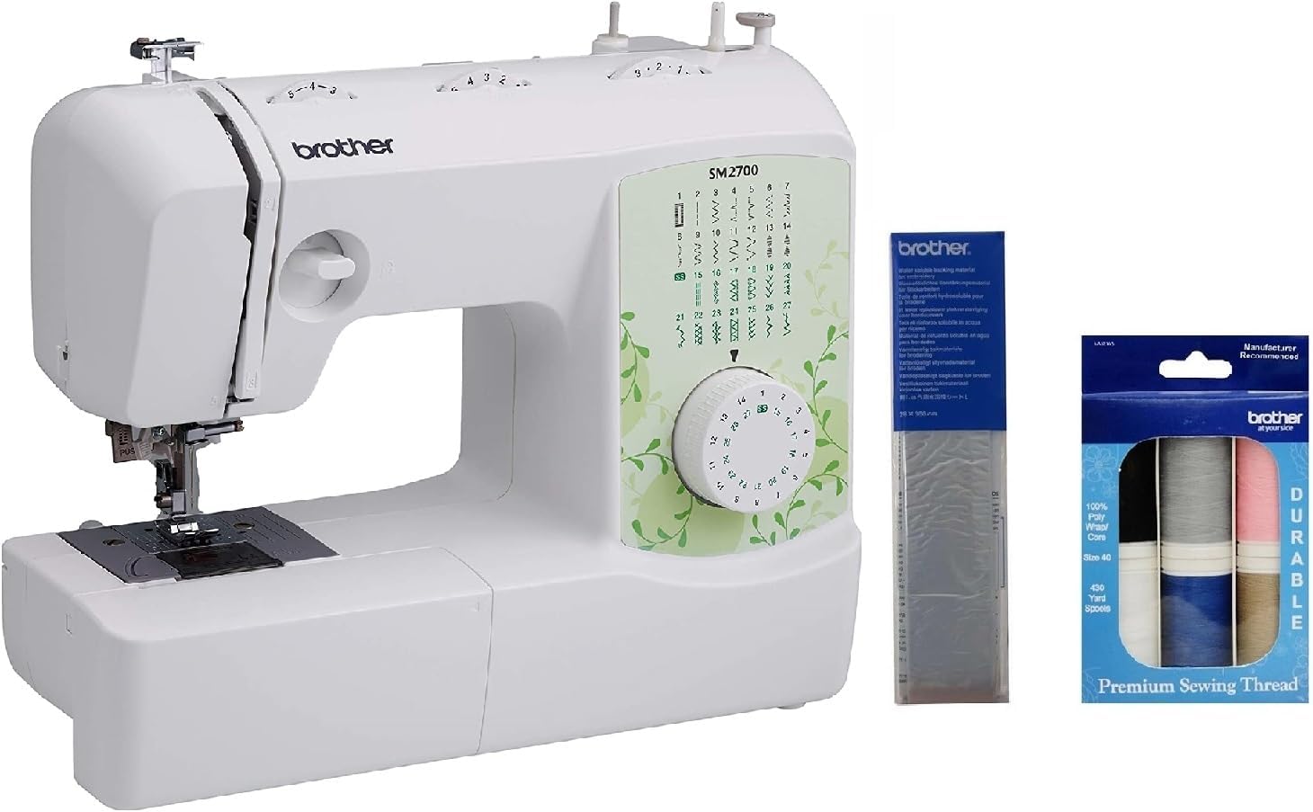 Brother SM2700 27-Stitch Free Arm Sewing Machine and SASEW6 6-Piece Premium Sewing Thread Pack, SA520 Water Soluble Stabilizer