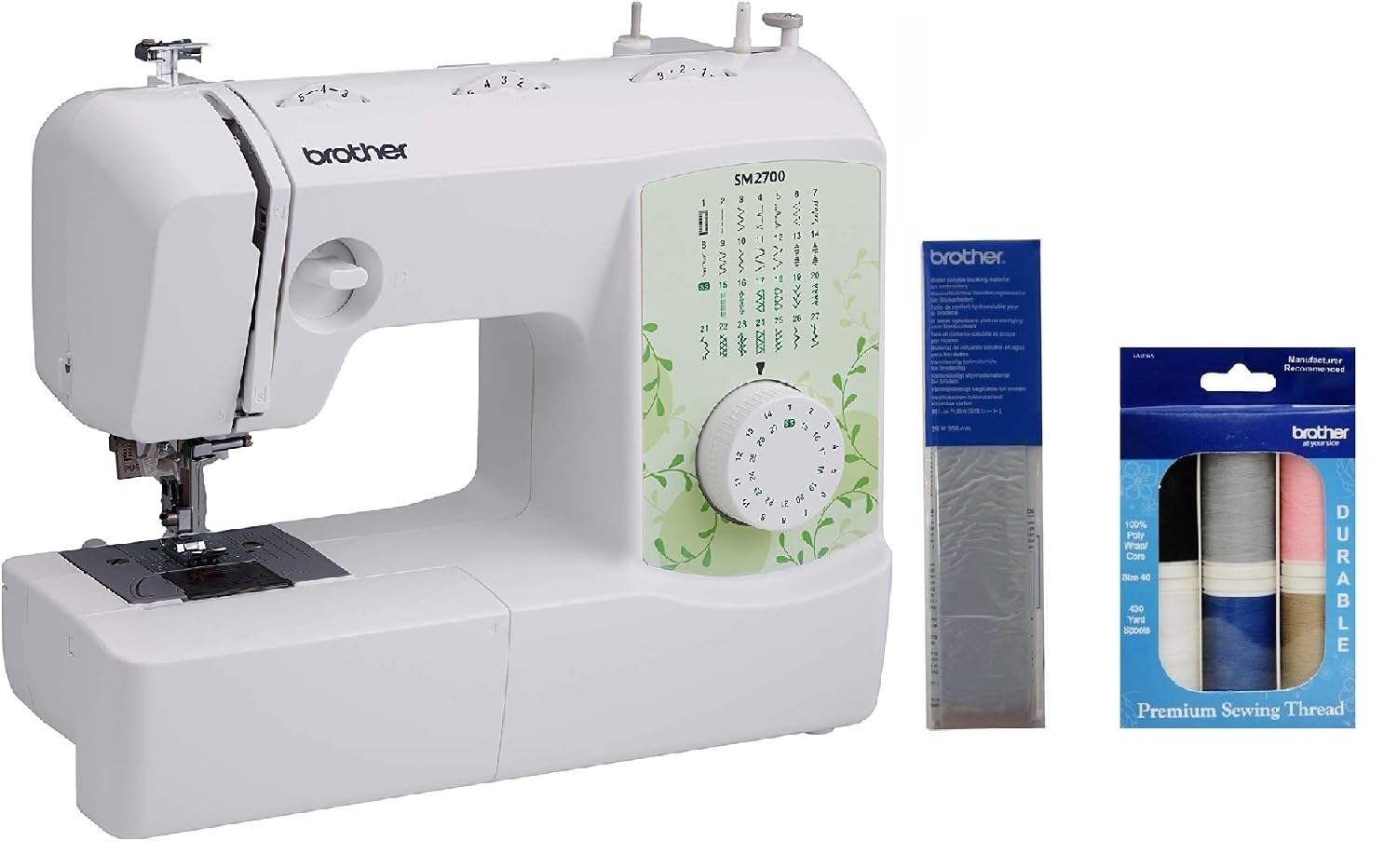Brother SM2700 27-Stitch Free Arm Sewing Machine and SASEW6 6-Piece Premium Sewing Thread Pack, SA520 Water Soluble Stabilizer