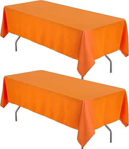 Miniatura 1 de Paquete de 2 manteles naranjas de Halloween de 54 x 95 pulgadas para mesas rectangulares, tela de poliéster resistente a las arrugas, ropa de mesa