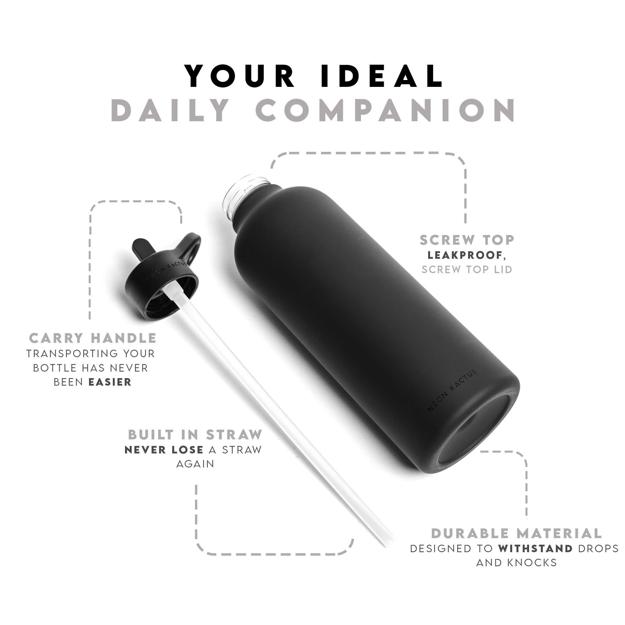 Neon Kactus Tritan Bottle | Large Water Bottle with Straw, 1300ml | Drinking Bottles for Adults | Gym, Sports Water Bottle | BPA-Free, Leak-Proof & Dishwasher Safe |Rock Star