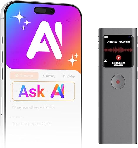 AI Digital Voice Recorder with Transcribe & Summarize, AI Note Taker for Meeting & Lectures, Voice Activated Recorder with Playback, Supports 90+ Languages Recording Device, Portable Tape Recorder