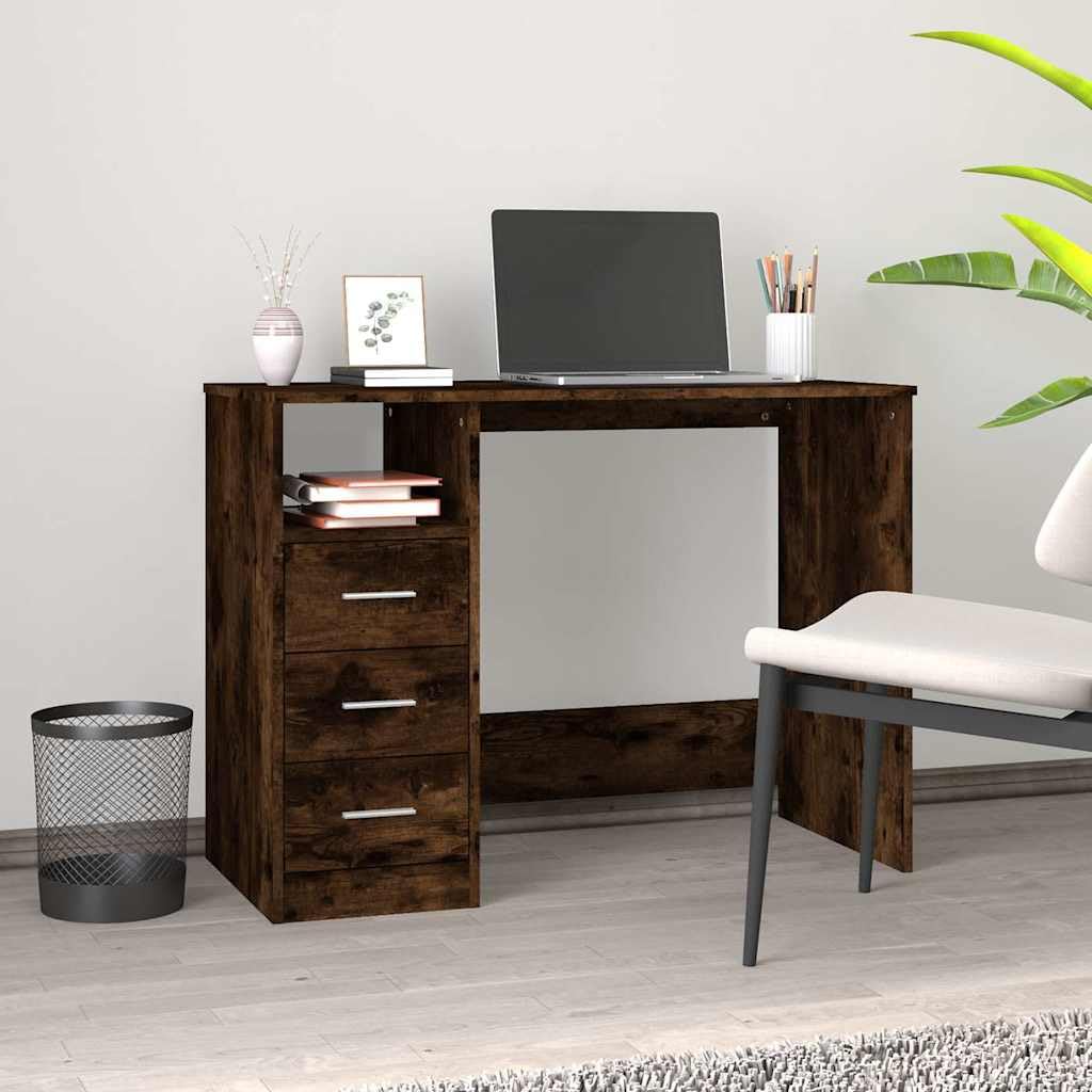Escritorio con Cajones 102x50x76 cm Madera Trabajada Roble Ahumado