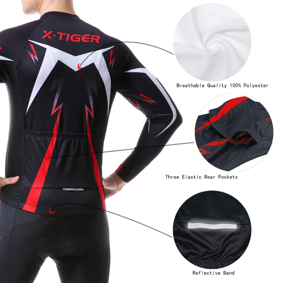 X-TIGER Ciclismo Inverno Termico Vello Completo Giacca Maglia Maniche Lunghe Maglietta Manica da Uomo 5D Gel Pantaloni Lunghi con Pettorina Set di Abbigliamento Ciclista