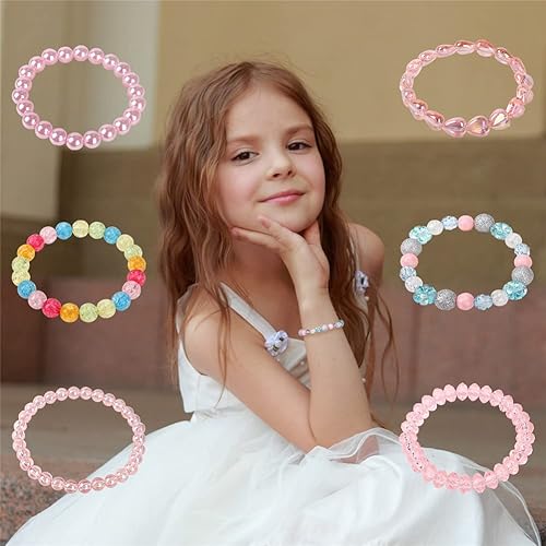Miniatura 4 de 6 pulseras de princesa, pulseras elásticas de cuentas de arcoíris, pulsera de amor rosa, juego de joyería de disfraz para niñas, Cuenta